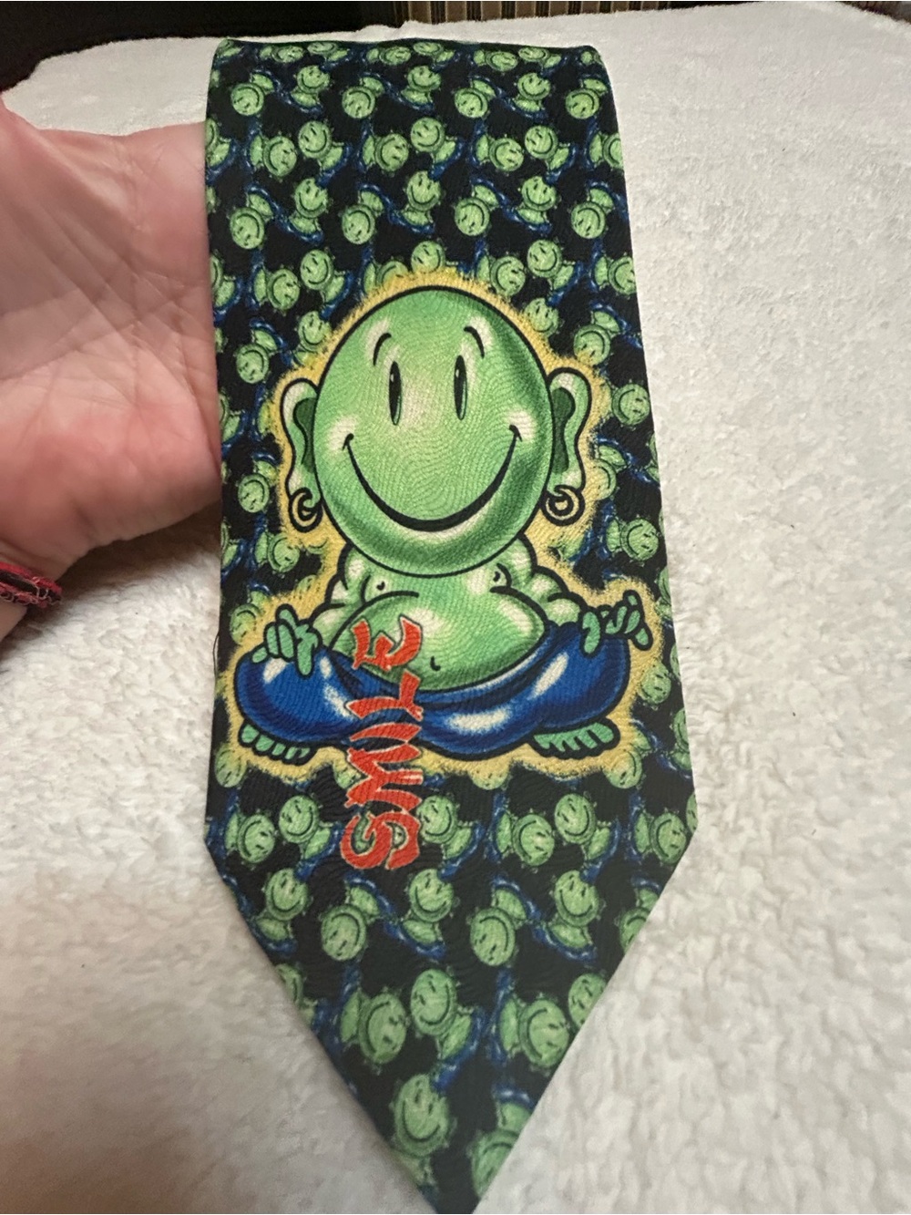 🎁3 for $30 - Green Smiley Buddha Graphic Tie